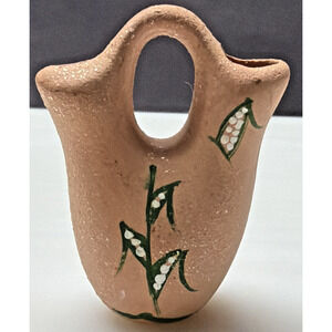 Vintage Micaceous Clay Pottery Mini Wedding Vase Hand Painted